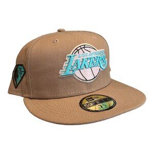 New Era Los Angeles LAKERS Icon Color Pack 59FIFTY Fitted Hat Khaki Size 7 3/4